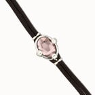 Leather bracelet with pink oval faceted crystal